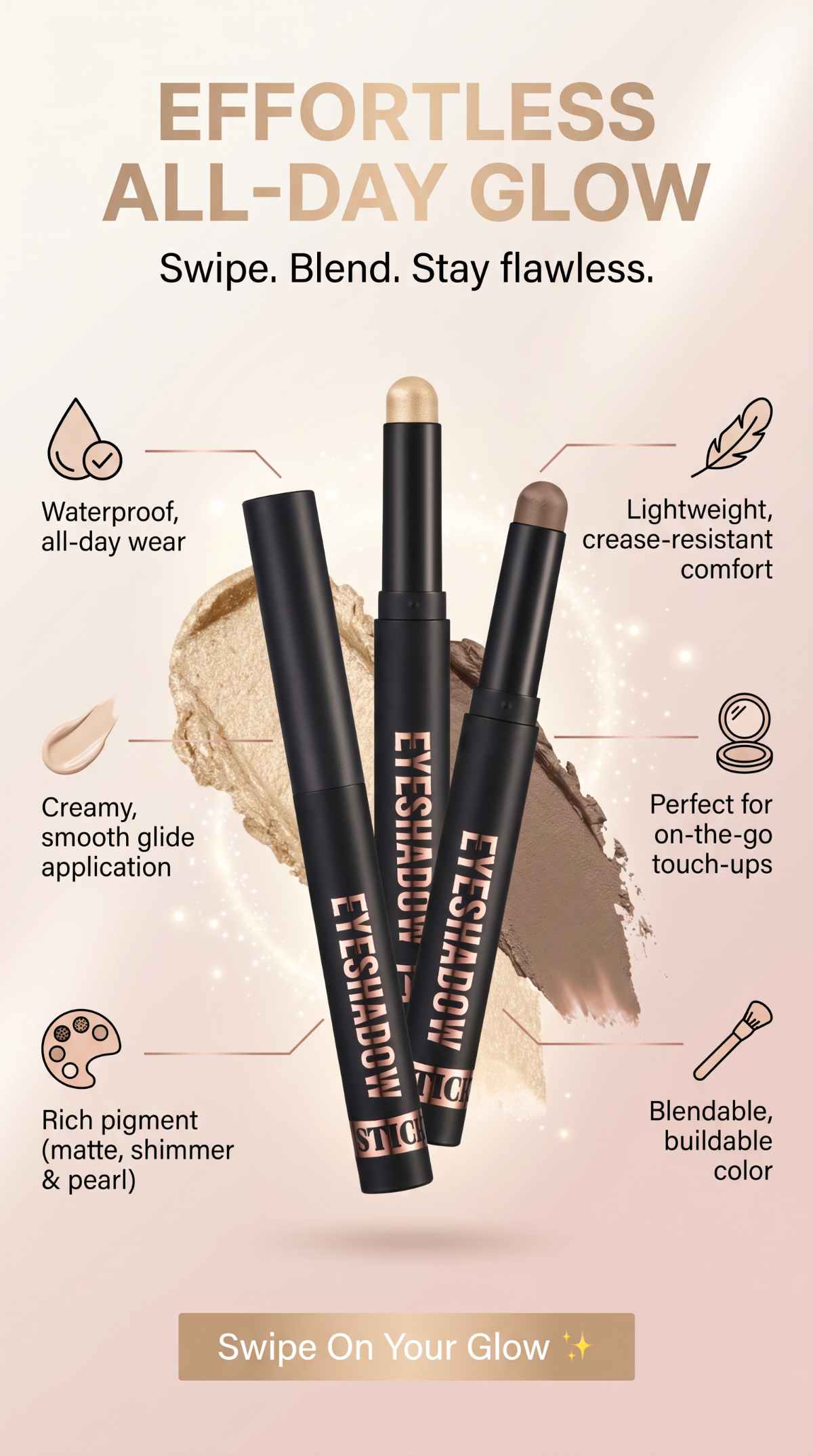 SparkGlow Eyes Waterproof Cream Eyeshadow Stick